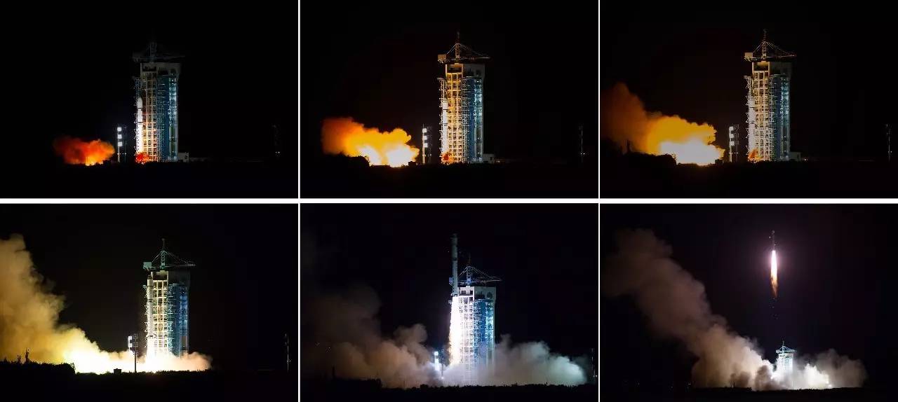  2016年&nbsp;8月16日，我国在酒泉卫星发射中心用长征二号丁运载火箭成功将世界首颗量子科学实验卫星发射升空（拼版照片）。&nbsp;新华社记者 金立旺 摄