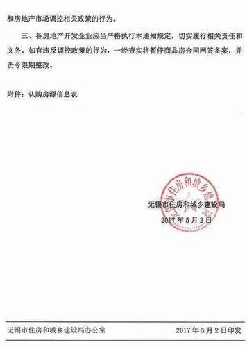 无锡加强房地产市场调控 房企若违规将暂停备