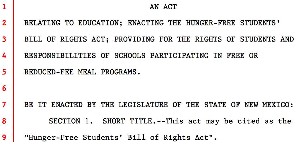 新墨西哥州《学生免受饥饿权法案》