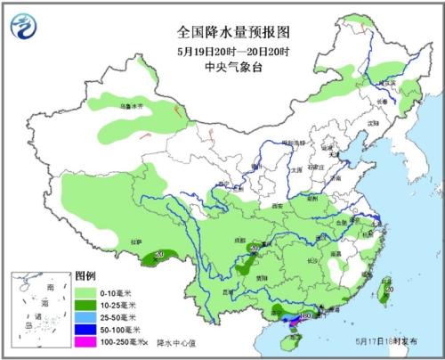图4 全国降水量预报图（5月19日20时-20日20时）
