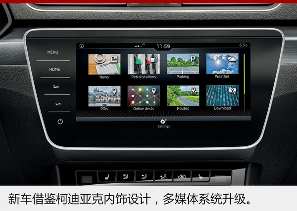 斯柯达新速派内饰升级 换大尺寸显示屏
