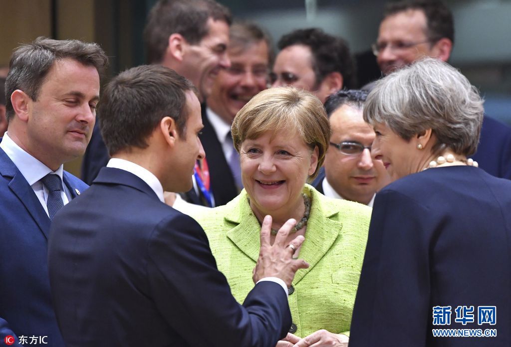 欧盟峰会在布鲁塞尔举行 英法德三国首脑会场