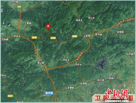 江西省奉新县百丈山风物区卫星示意图。 钟新 摄
