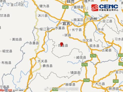 四川宜宾市筠连县发生3.6级地震 震源深度14千米