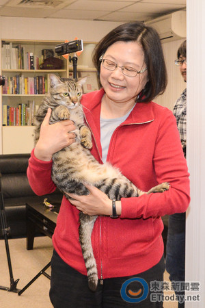 蔡英文和她的宠物猫“想想”（图片来源：“东森新闻云”）　