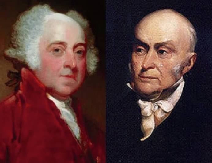  亚当斯父子分别是美国第二和第六任总统，左为子约翰·昆西·亚当斯。