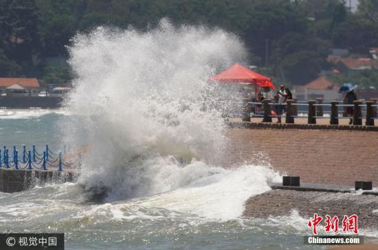 资料图：8月2日，受台风“海棠”残余环流影响，山东省青岛市海边掀起10余米高峻浪。王海滨 摄 图片泉源：视觉中国