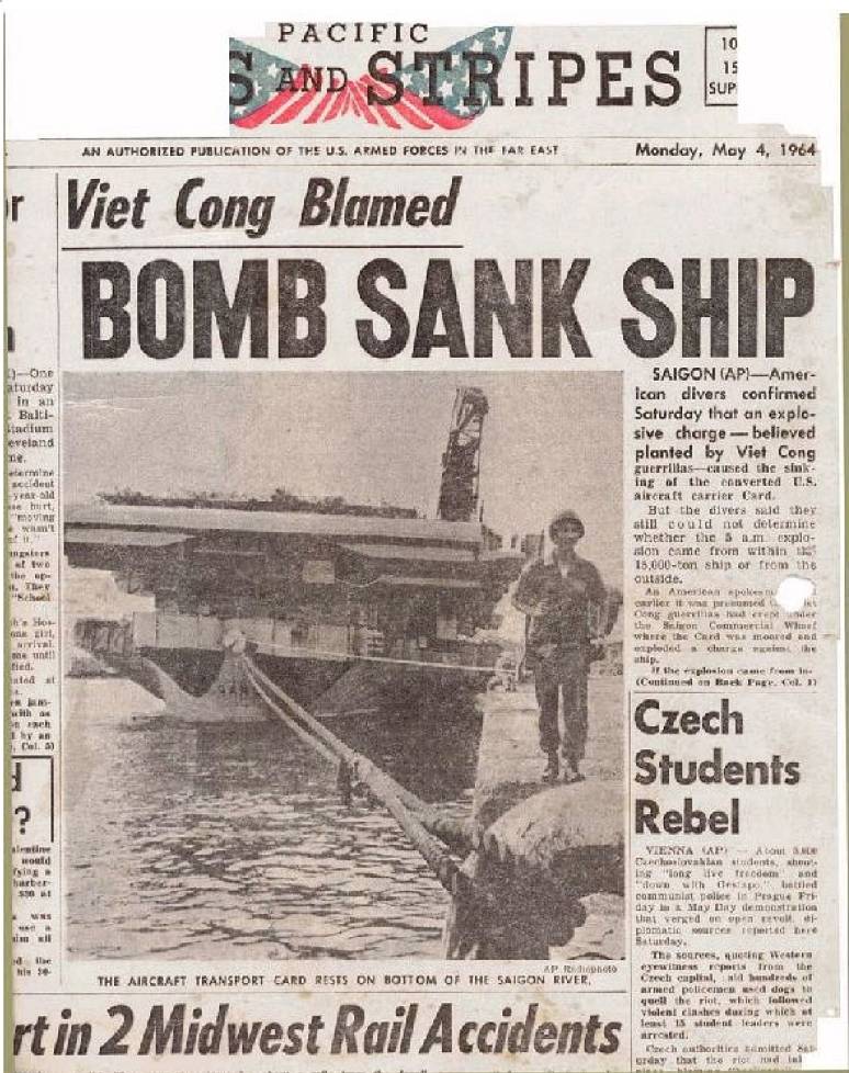 1964年5月4日，美军关于卡德号被炸坐沉的报道。