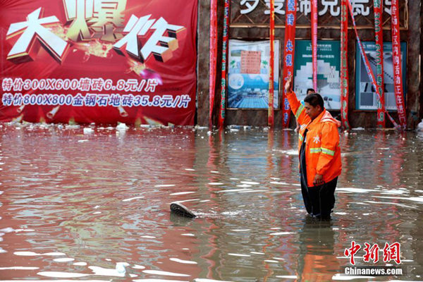 7日凌晨，暴雨突袭哈尔滨，多地严重积水。图片来源：中新网