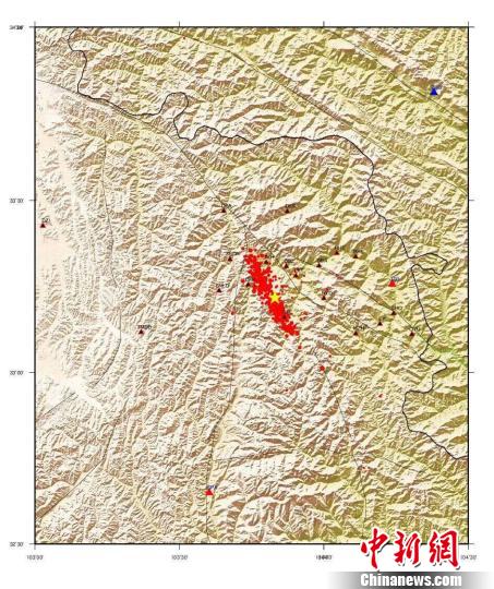 九寨沟余震分布图。　四川省地震局供图 摄
