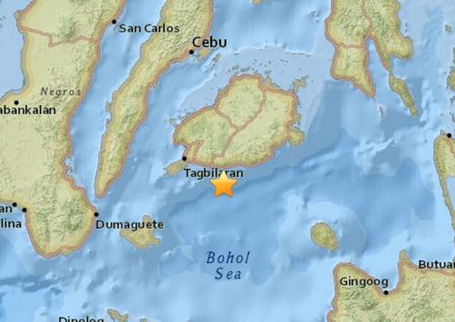 律宾保和海(Bohol Sea)海域发生5.0级地震。(图片来源:美国地质勘探局网站截图)