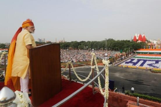  图：印度总理莫迪在“独立日”发表讲话