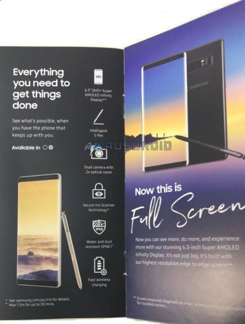 三星Note 8参数大曝光：6.3英寸全面屏 仅有两种配色