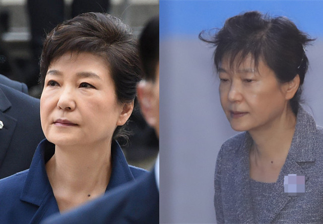 朴槿惠发型前后对比（左：3月被拘前；右：8月21日出庭时）