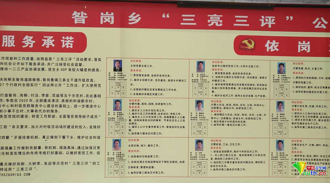 唐河县昝岗乡“三亮三评”展板。采访工具供图