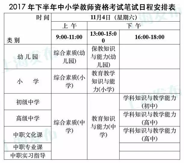 【提示】沪2017下半年中小学教师资格考笔试