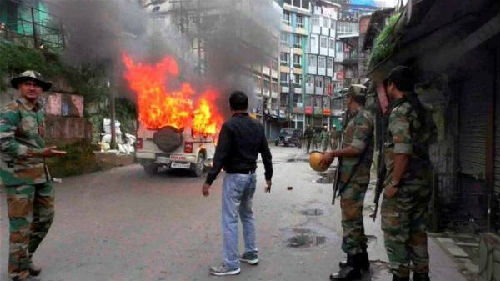  西孟加拉邦大吉岭地区的街头骚乱。