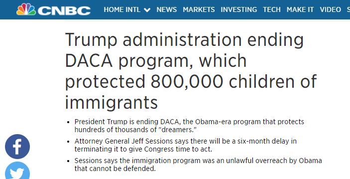 特朗普废除 追梦人 政策 美股创三周最大单日跌