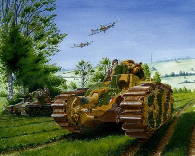 图片：像绘画中这样的空地一体化装甲突击在法国从来没有过，坦克都被单个配置给步兵使用。