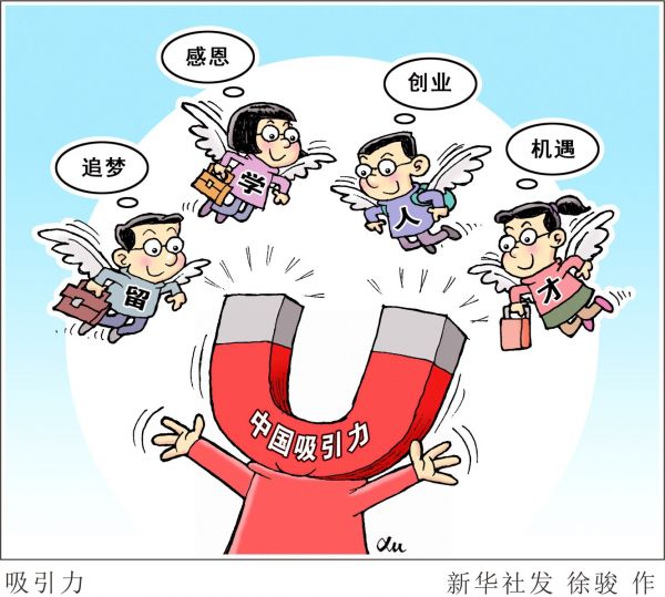 漫画：吸引力 新华社发 徐骏 作