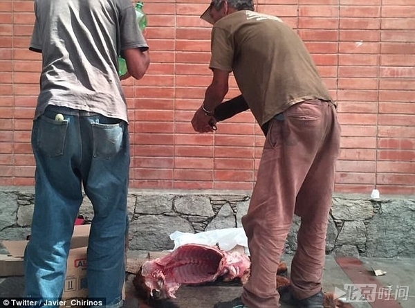 委内瑞拉粮食短缺 民众当街杀狗充饥