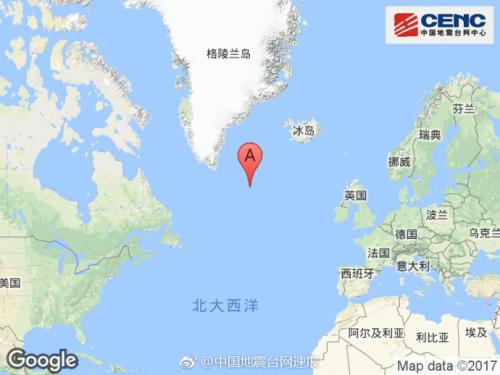 图片来源:国家地震台网官方微博 大西洋雷克雅内斯海岭附近发生6.0级左右地震