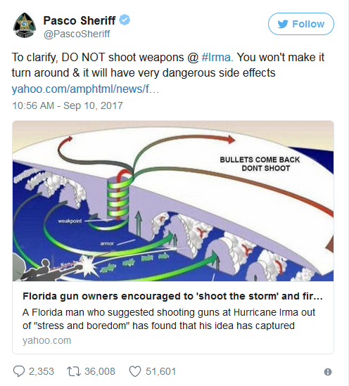 美警方向Facebook用户发出警告：不要射击飓风