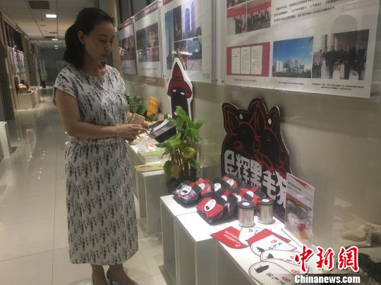合肥学院艺术设计系产学研平台总负责苏文婷副教授向记者展示作品 吴兰 摄