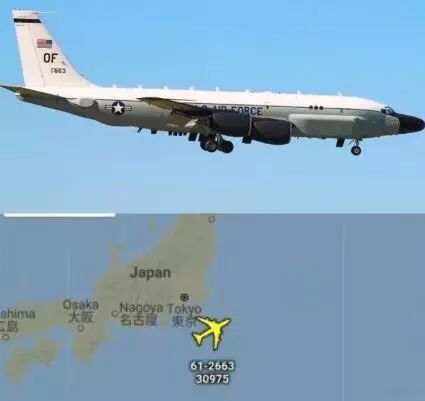 图注：15日早上，美国空军1架RC-135S弹道导弹侦察机在日本东部上空飞行，对朝鲜导弹发射实施侦察探测。