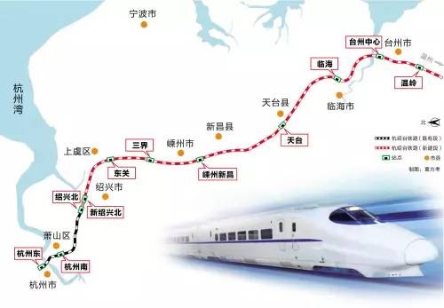 杭绍台高铁线路示意图。