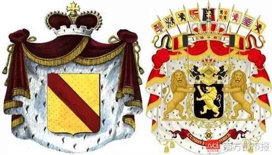 左:比利时利涅家族 右:比利时王室(图片来源于wikipedia)