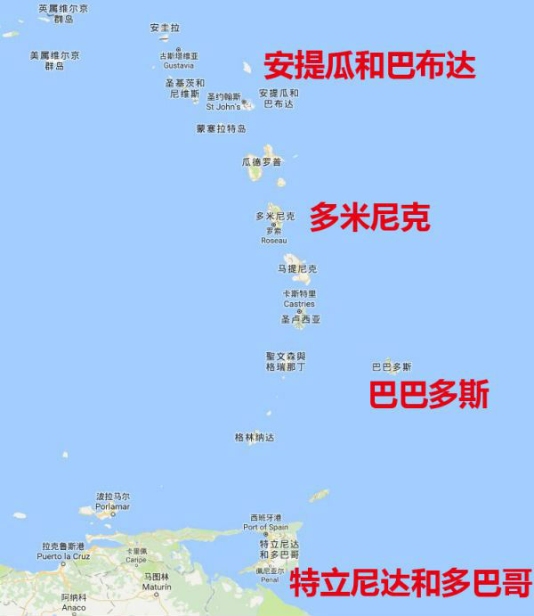 东加勒比海地图