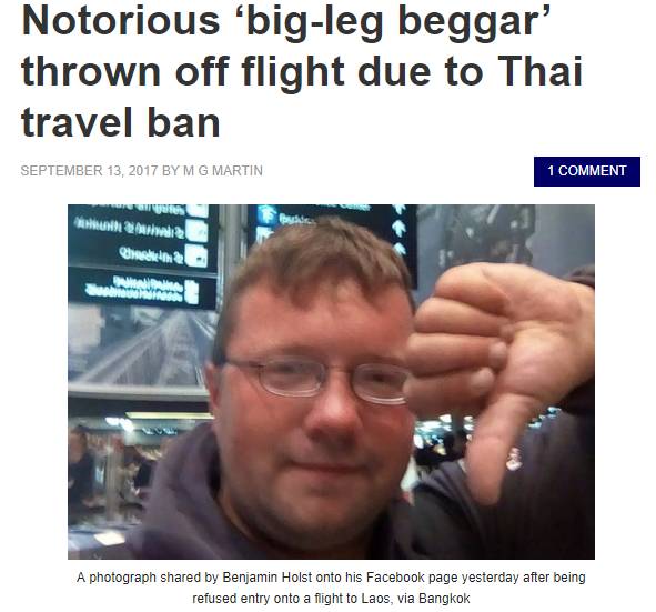 ▲图为本杰明被拒绝登上从曼谷开往老挝的泰国航空的飞机，事后他在社交软件po图谩骂泰国航空公司