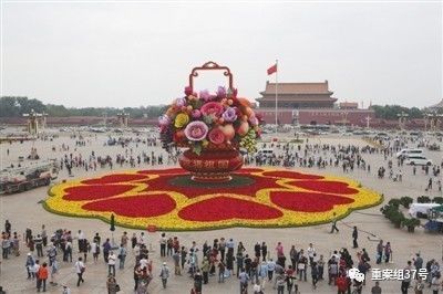 ▲9月25日,随着吊装工作结束,国庆“祝福祖国”巨型花篮整体亮相天安门广场。花篮顶高17米,篮体高15.3米,底部直径达50米。共使用主花56朵,其中最大的牡丹直径3.2米,果实6种。 新京报记者 侯少卿 摄。