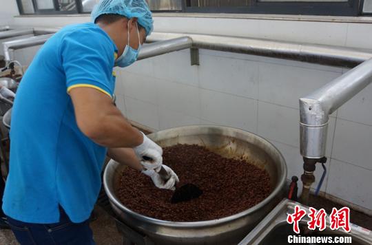 临安坚果工厂一员工正在进行山核桃炒制 祝晓艳 摄 浙江:食品安全经历“大考” 百姓感受看得见的放心