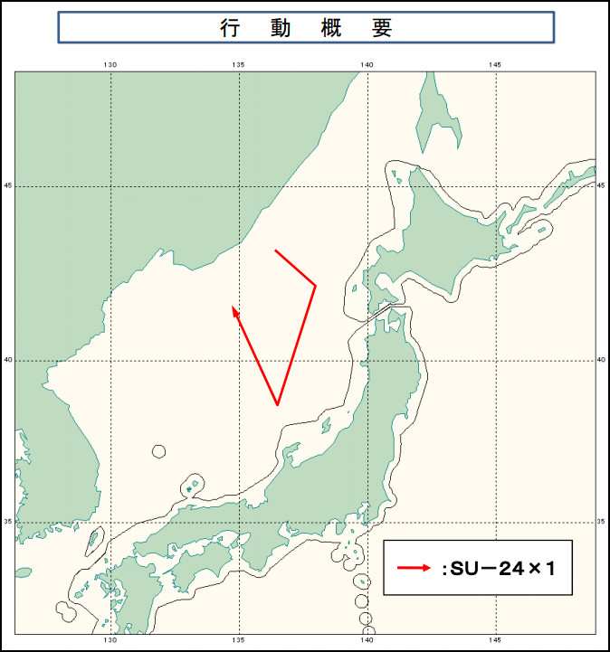 俄军战机飞行路线：没有北上靠近北海道，而是向南逼近佐渡、能登方向（日本统合幕僚监部通报附图）