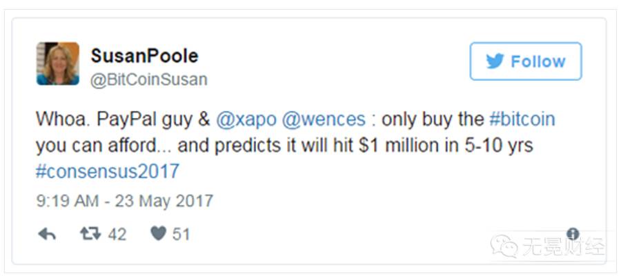 ▲2017年5月，社交网络上传播着Wences Casares对比特币的预言。