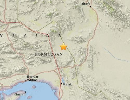 伊朗南部发生5.2级地震。（图片来源：美国地质勘探局）