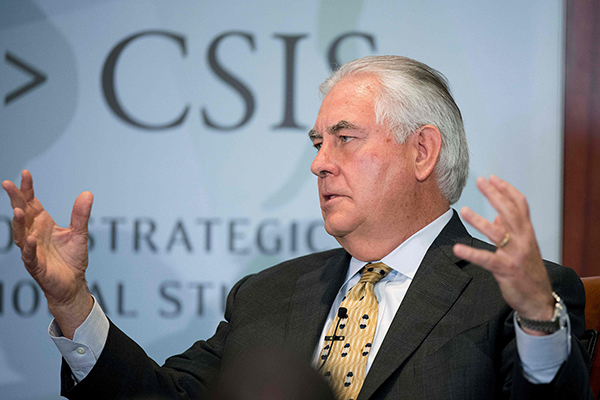 2017年10月18日，美国国务卿蒂勒森在华盛顿的战略与国际研究中心作关于“下个世纪的美印关系”的演讲。  视觉中国 图