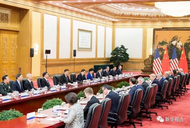 11月9日，国家主席习近平在北京人民大会堂同美国总统特朗普举行会谈。 新华社记者 李学仁 摄