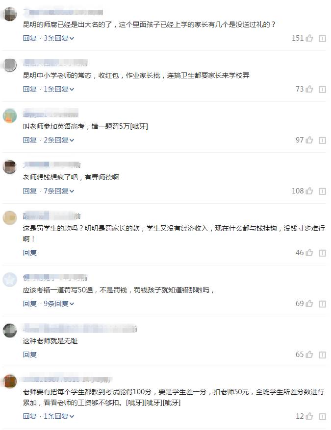 昆明一中学教师对学生罚款:错一题罚50!期中考