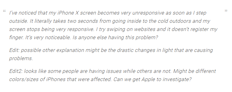 iPhone X屏幕怕冷?苹果回应:将以软件更新解决