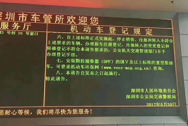 2018年1月1日起,深圳新注册上牌的车型须达到