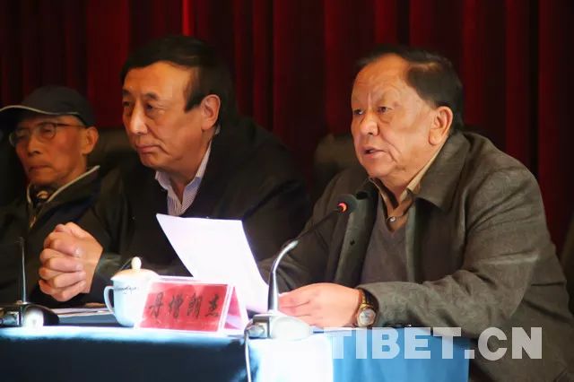 图为丹增朗杰在大会上讲话