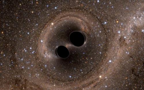黑洞合并模拟图。（图片来源：NASA）