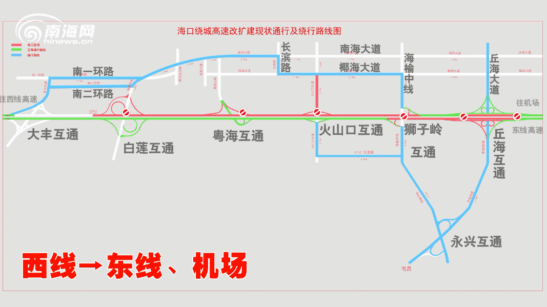 简单易懂!海口绕城高速施工交通管制,4张动图