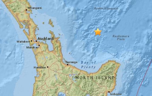  新西兰北部海域发生5.2级地震。（图片来源：美国地质勘探局网站截图）
