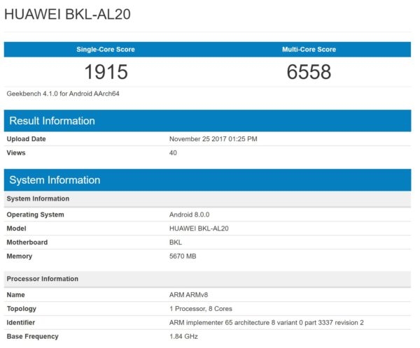 耀V10现身跑分:麒麟970+安卓8.0|荣耀|华为|内