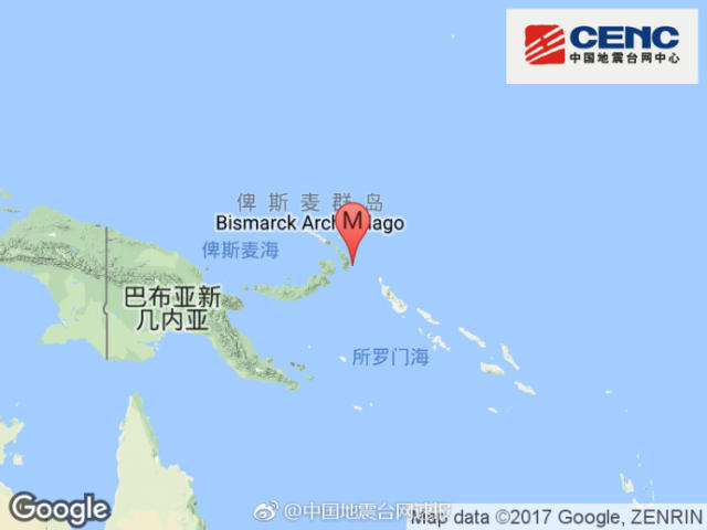 新爱尔兰地区发生6.0级地震 震源深度10千米|震
