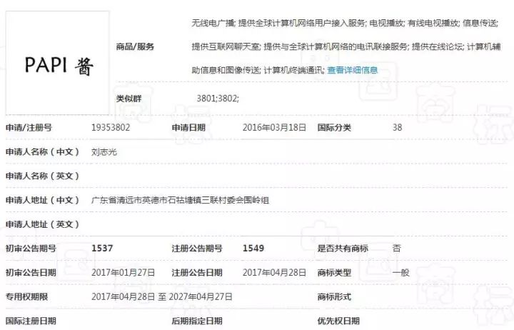 papi酱想把自己的网名注册成商标 结果尴尬了